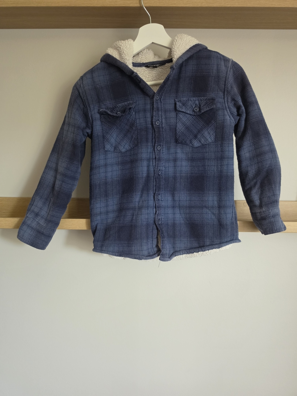 George Navy Blue Plaid Sherpa-Lined Hooded Shirt Jacket